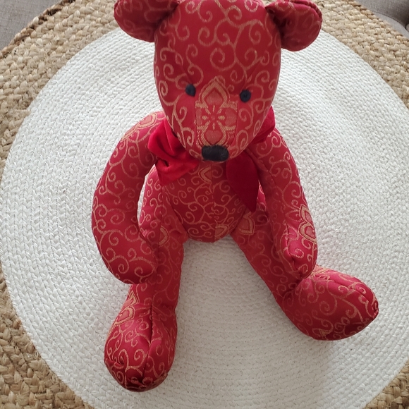 Pier 1 Valentine's Day Sitting Teddy Bear With Bow Scroll Design - Picture 6 of 6
